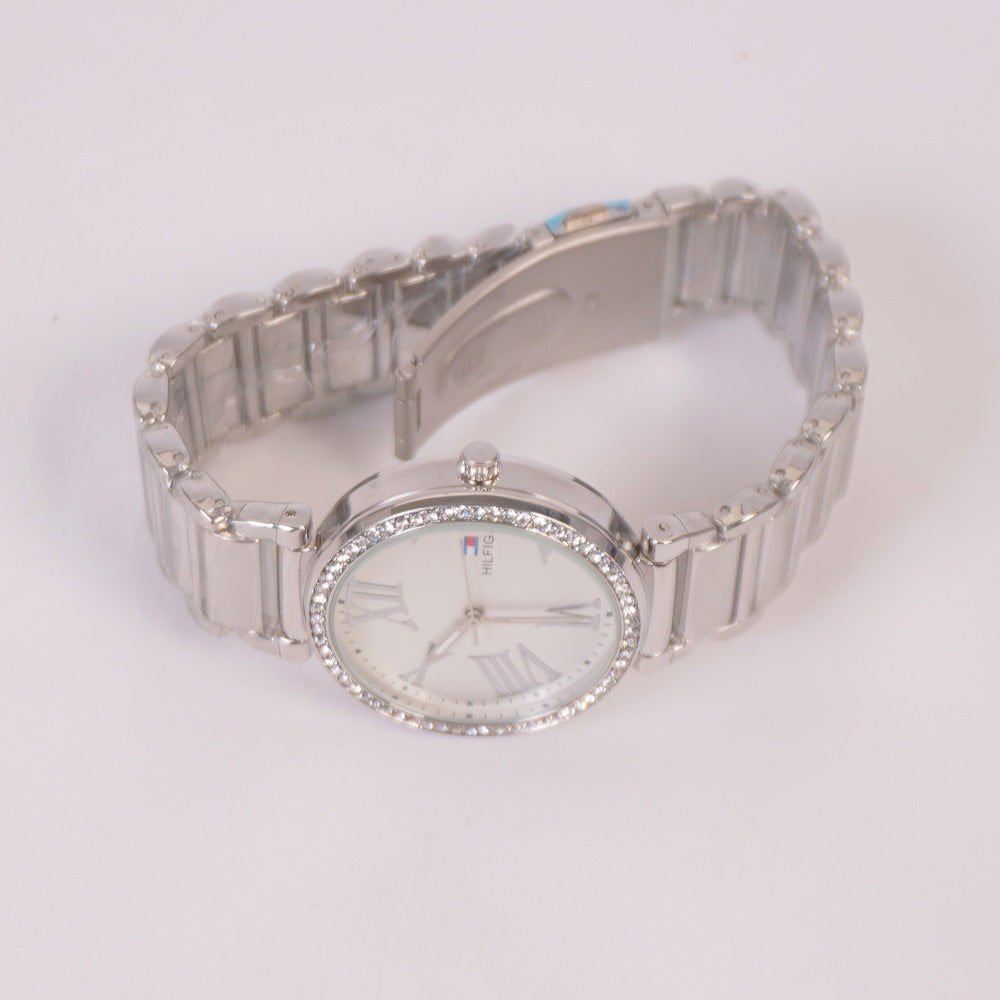 Women Stylish Chain Wrist Watch Silver White