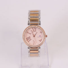 Two Tone Women Stylish Chain Wrist Watch Silver Rosegold P