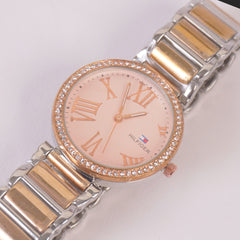 Two Tone Women Stylish Chain Wrist Watch Silver Rosegold P