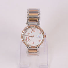 Two Tone Women Stylish Chain Wrist Watch Silver Rosegold