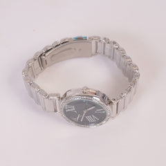 Women Stylish Chain Wrist Watch Silver Black