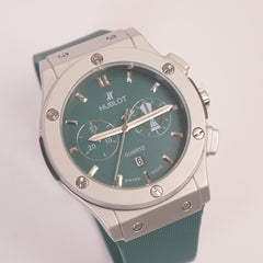 Green Strap Silver Dial Men's Wrist Watch