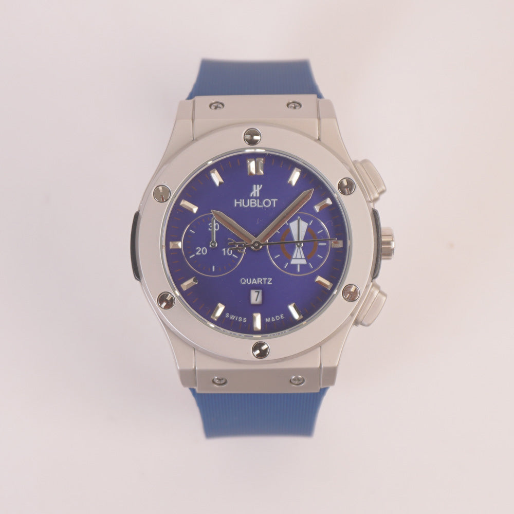 Blue Strap Silver Dial Men's Wrist Watch