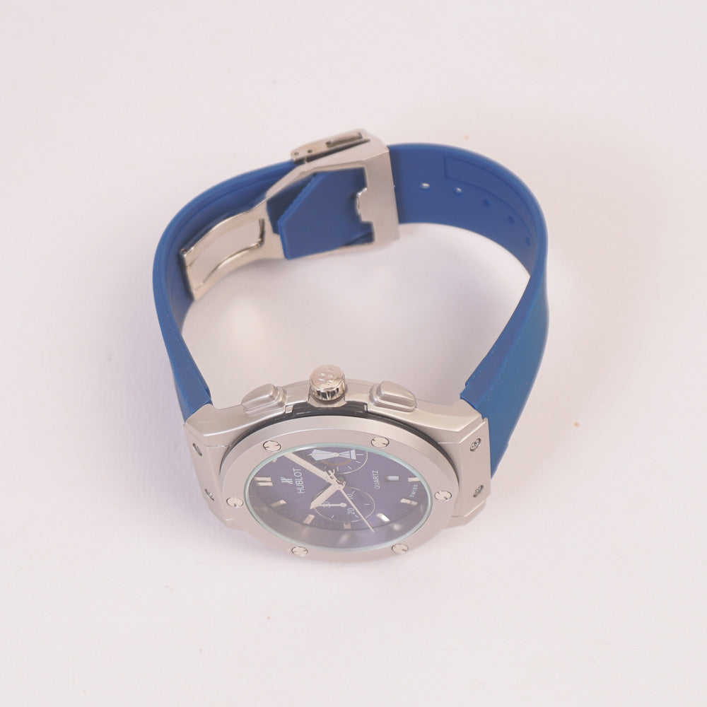 Blue Strap Silver Dial Men's Wrist Watch