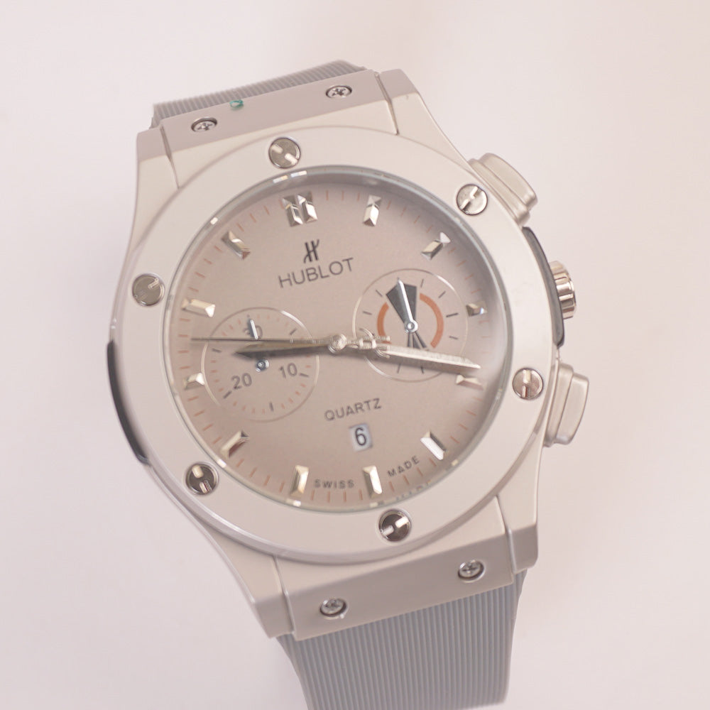 Grey Strap Silver Dial Men's Wrist Watch