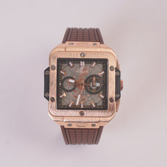 Brown Strap Rosegold Dial Men's Wrist Watch HB