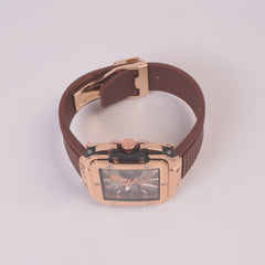 Brown Strap Rosegold Dial Men's Wrist Watch HB