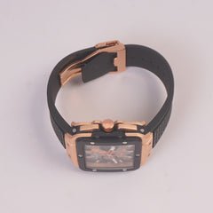 Black Strap Rosegold Dial Men's Wrist Watch HB