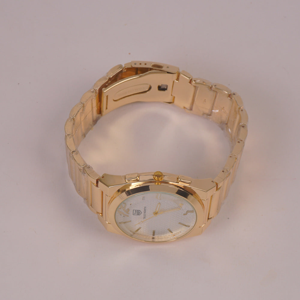 Mens Chain Wrist Watch Big Dial Golden