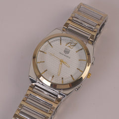 Two Tone Mens Chain Wrist Watch Big Dial Golden