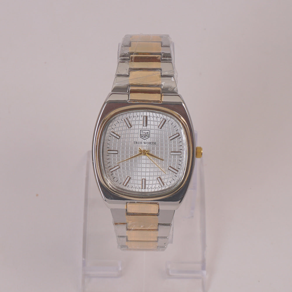 Man & Woman Two Tone Chain Wrist Watch Golden