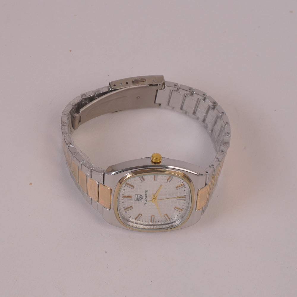 Man & Woman Two Tone Chain Wrist Watch Golden