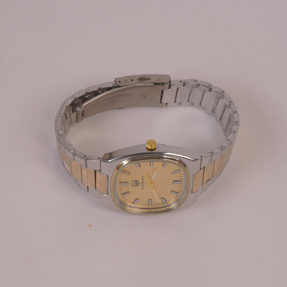 Man & Woman Two Tone Chain Wrist Watch Golden