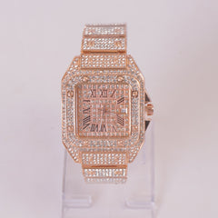 Women Stone Design Chain Wrist Watch Rosegold