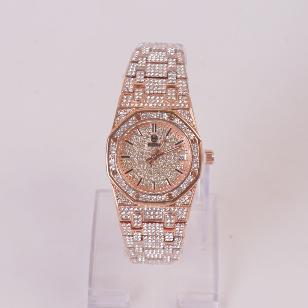 Women Stone Design Chain Wrist Watch Rosegold