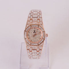 Women Stone Design Chain Wrist Watch Rosegold