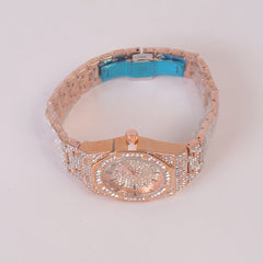 Women Stone Design Chain Wrist Watch Rosegold