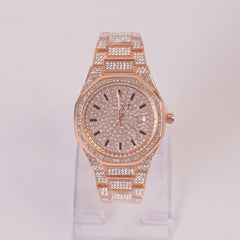 Women Stone Design Chain Wrist Watch Rosegold