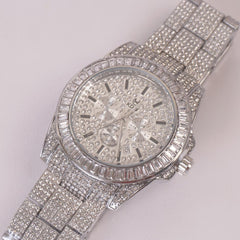 Women Stone Design Chain Wrist Watch Silver