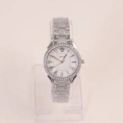 Women Stone Design Chain Wrist Watch Silver