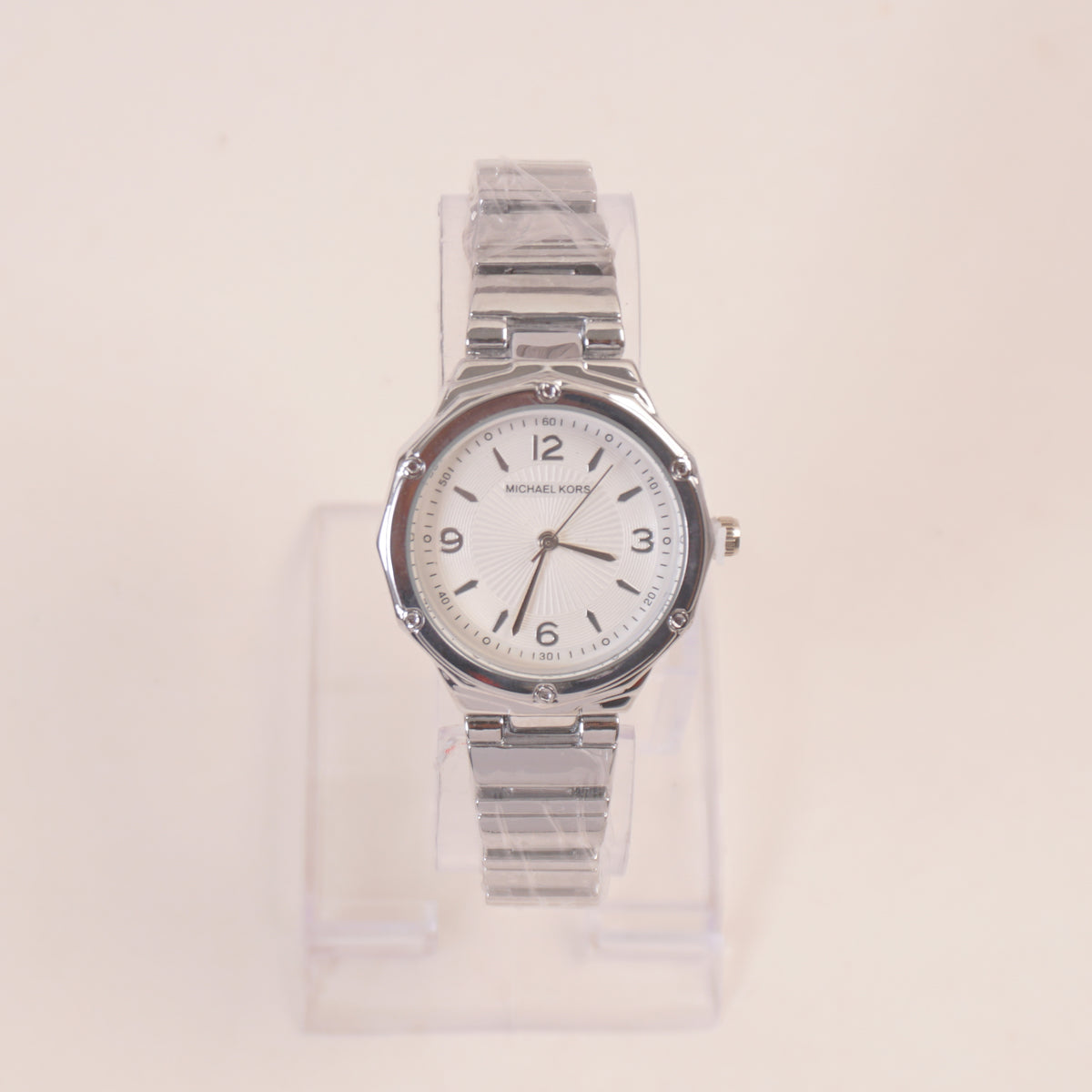 Women Stone Design Chain Wrist Watch Silver