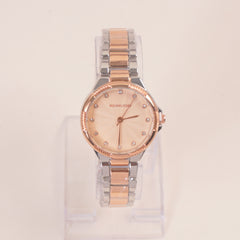 Two Tone Women Stone Design Chain Wrist Watch Pink