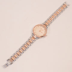 Two Tone Women Stone Design Chain Wrist Watch Pink