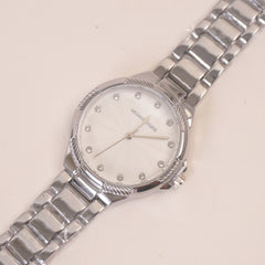 Women Stone Design Chain Wrist Watch Silver