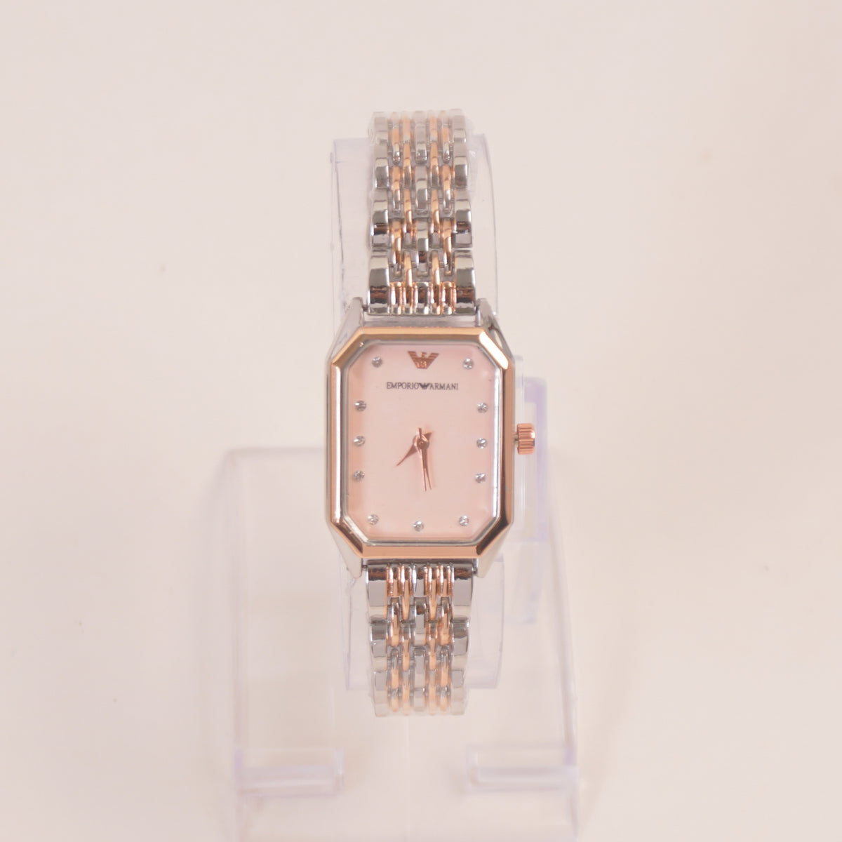 Two Tone Women Stone Design Chain Wrist Watch Rosegold