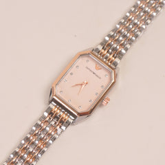 Two Tone Women Stone Design Chain Wrist Watch Rosegold