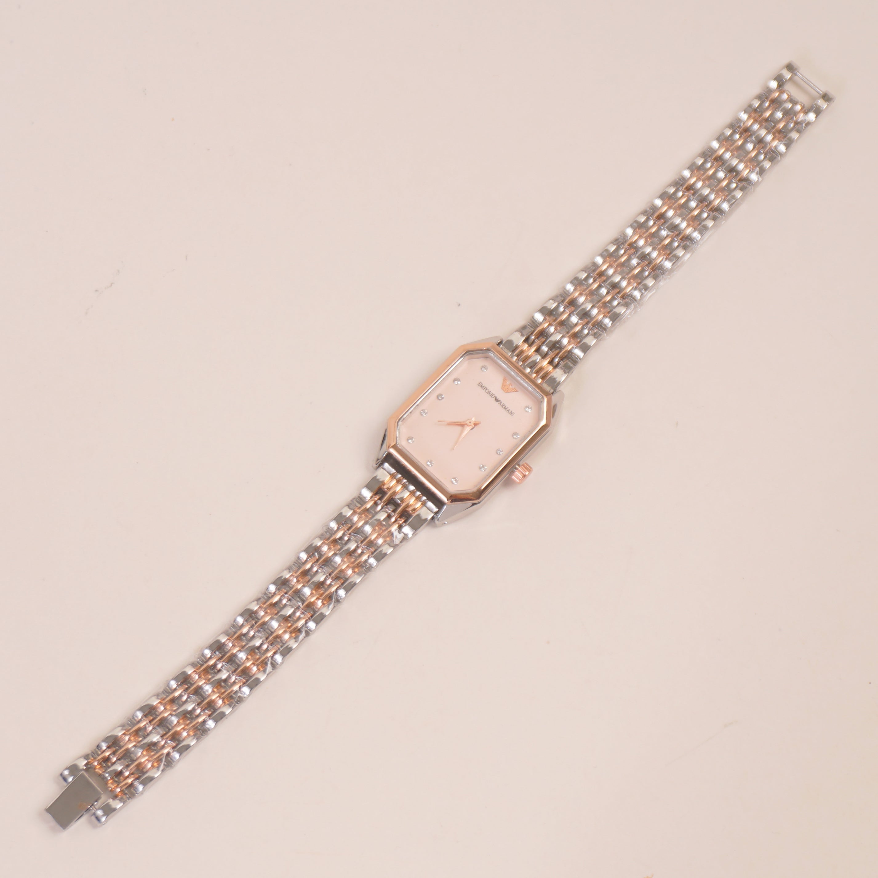 Two Tone Women Stone Design Chain Wrist Watch Rosegold