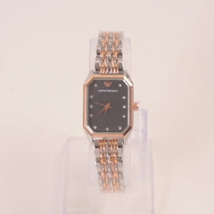 Two Tone Rosegold Women Stone Design Chain Wrist Watch Balck