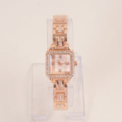 Women Stone Design Chain Wrist Watch Rosegold