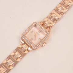 Women Stone Design Chain Wrist Watch Rosegold