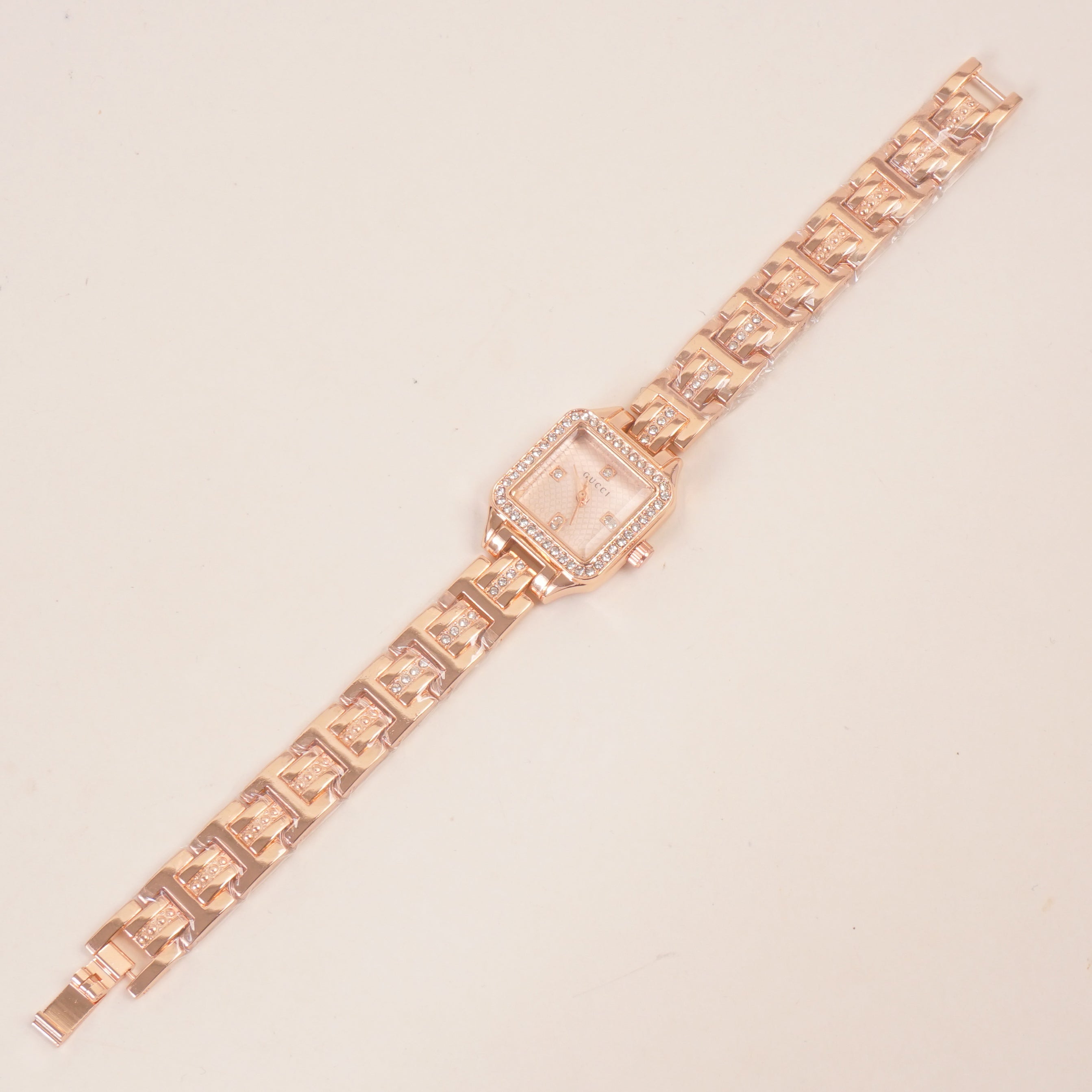 Women Stone Design Chain Wrist Watch Rosegold