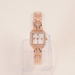 Women Stone Design Chain Wrist Watch Rosegold White