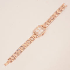 Women Stone Design Chain Wrist Watch Rosegold White