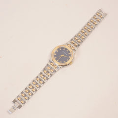 Two Tone Women Stone Design Chain Wrist Watch Blue Dial