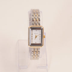 Two Tone Women Stone Design Chain Wrist Watch White Dial