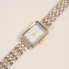 Two Tone Women Stone Design Chain Wrist Watch White Dial