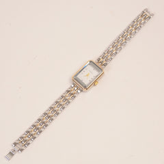 Two Tone Women Stone Design Chain Wrist Watch White Dial