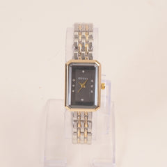 Two Tone Golden Women Stone Design Chain Wrist Watch Black Dial