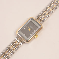 Two Tone Golden Women Stone Design Chain Wrist Watch Black Dial