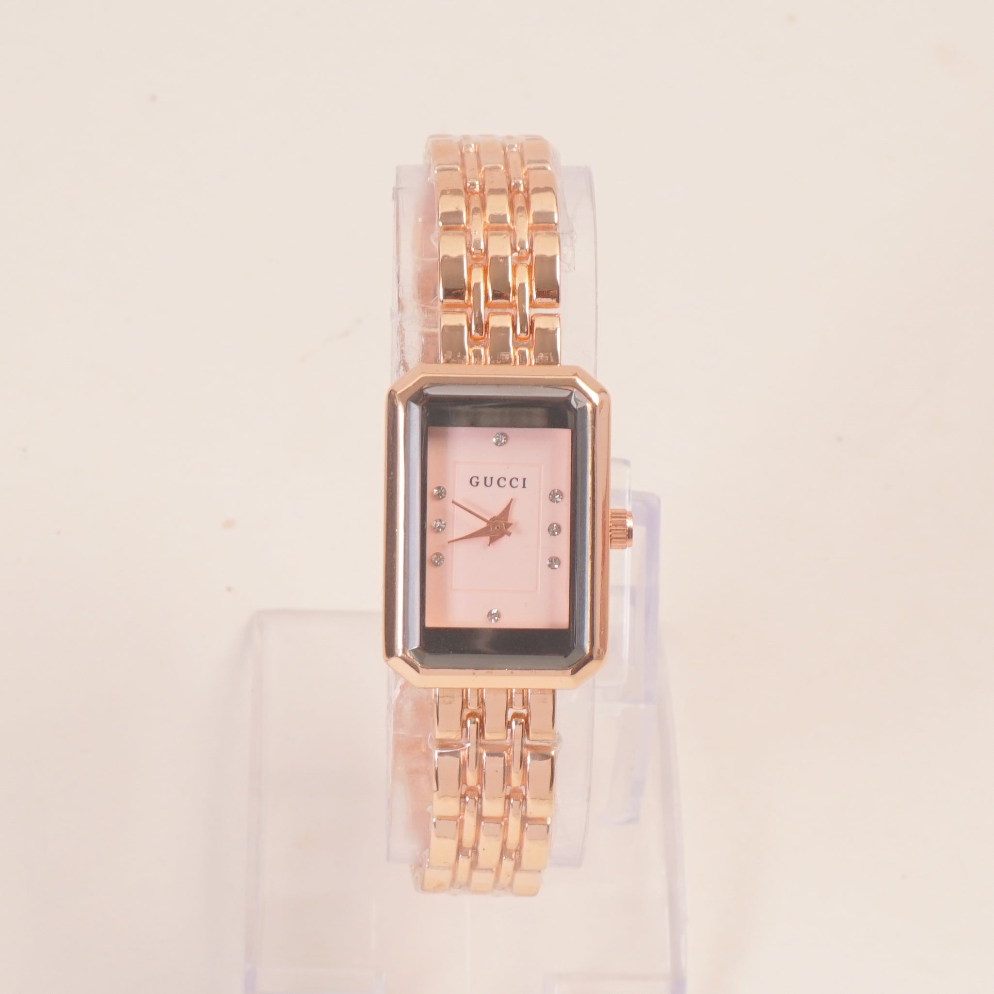 Women Stone Design Chain Wrist Watch Pink Dial