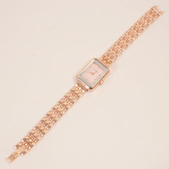 Women Stone Design Chain Wrist Watch Pink Dial