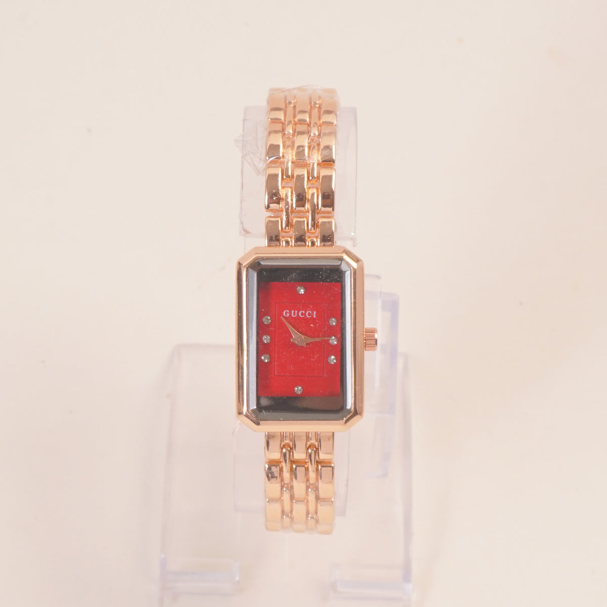 Women Stone Design Chain Wrist Watch Red Dial