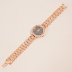 Women Stone Design Chain Wrist Watch Black Dial