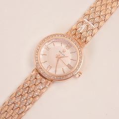 Women Stone Design Chain Wrist Watch Pink Dial