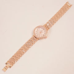 Women Stone Design Chain Wrist Watch Pink Dial