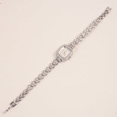 Woman Chain Wrist Watch Stone Design Silver